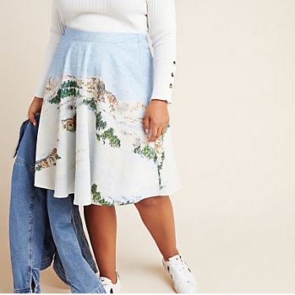 Anthropologie CoreyLynnCalter Wonderland Scenic Winter Print Skirt Size 3X - Picture 1 of 12